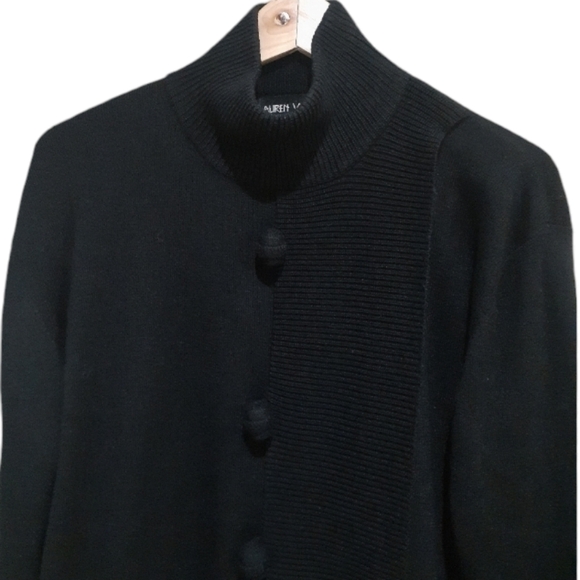 Lauren Vidal Paris Women's Wool Blend Knit Sweater Black Mock Neck Size Medium - Picture 3 of 8